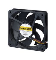 SANYO DENKI 9WPA1224G4001 DC Axial Fan, 24 V, Square, 120 mm, 25 mm, Precision Ball Bearing, 117 CFM