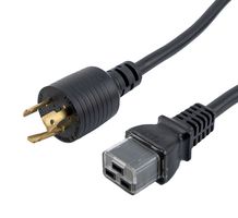 L-COM PPA00019-8FT Mains Power Cord, NEMA L6-20P to IEC 320 C19, 2.44 m, 20 A, 250 V, Black, PPA00019 Series