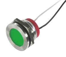 OSHINO LAMPS PL22SL026 LED Panel Mount Indicator, 520nm, 110 deg, Green, 240 V, 22 mm, 20 mA, 1.5 cd, IP67