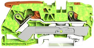 WAGO 2110-5207 DIN Rail Mount Terminal Block, Ground, 2 Ways, 20 AWG, 6 AWG, 10 mm², Clamp