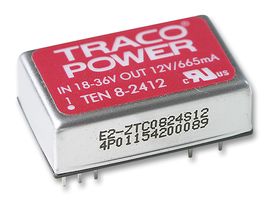 TRACO POWER TEN 8-2412 Isolated Through Hole DC/DC Converter, ITE, DIP, 2:1, 8 W, 1 Output, 12 V