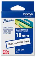BROTHER TZE-241 Label Printer Tape, Adhesive-Laminated, Black on White, 18 mm x 8 m