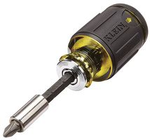 KLEIN TOOLS 32308 Screwdriver Set, 8-in-1, 3/16"&1/4" Slot, #1/#2/#3 Phillips, #1/ #2 Sq, 1/4" Hex Bits & Handle