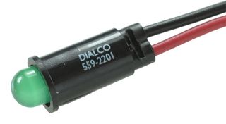 DIALIGHT 559-2201-003F PANEL MOUNT INDICATOR, LED, 6.35MM, GREE