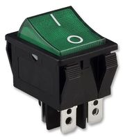 E-SWITCH R5BBLKGRNFF3. SWITCH, ROCKER, DPST, 20A, 125VAC, BLACK