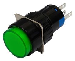 MULTICOMP PRO MP-PB5-AA3BG112V-IP40-8. PB SW, SPDT, 0.5A/220VAC, PANEL, GREEN