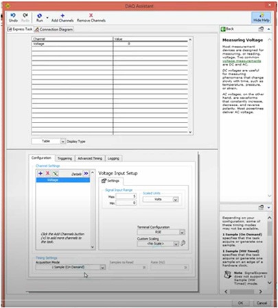 Figure 5: Configuring DAQ analog channels